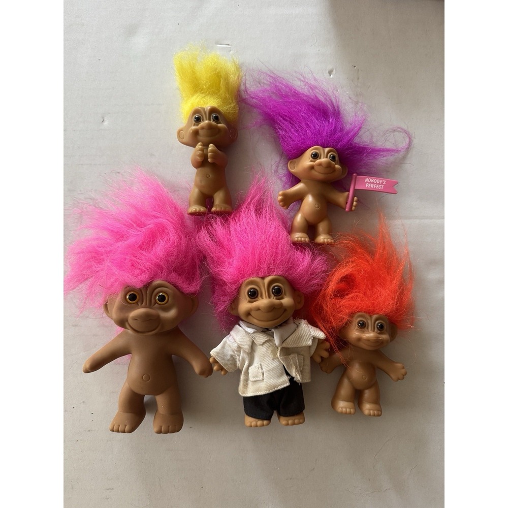 Vintage Lot of 5 Russ/TNT Troll Dolls Various Colors & Sizes